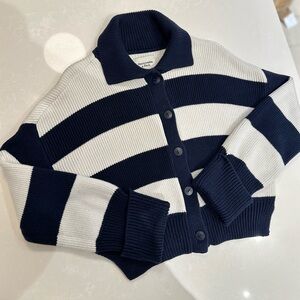 Abercrombie & Fitch Navy and White‎ Striped Cardigan Sweater XS y2k